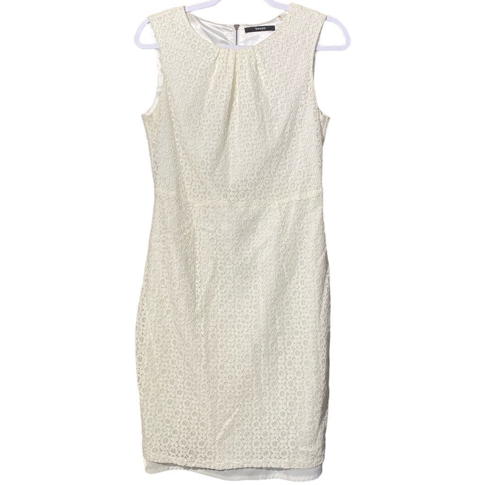 Tahari White Eyelet Lace Sleeveless Mini Dress Women's Size 8